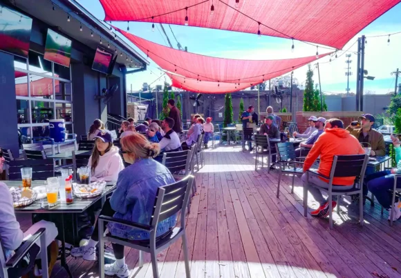 A picture of the shaded outdoor patio.